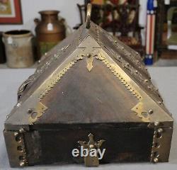 Early 20th Century Indian Wooden Brass Mounted Kerala Nettur Putti Box