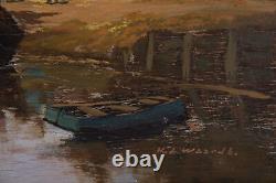 Early 20th Century Oil On Wood Moored Boats