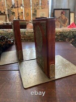 Early 20th Century Pair of Chinese Wood, Jadeite & Brass Bookends