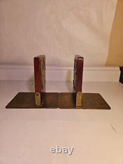 Early 20th Century Pair of Chinese Wood, Jadeite & Brass Bookends