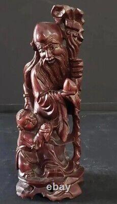 Early 20th Century Shou Lao Chinese Immortal Carved Wood Figure