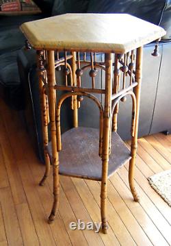 Early 20th Century Victorian 2 Tier Tiger Bamboo & Rattan Table Stick and Ball