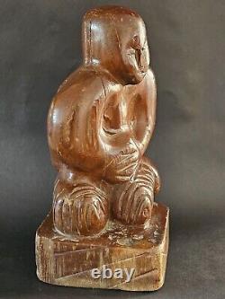 Early Edo Era 17th Century Japanese Wood Carved Daikoku & Ebisu Statue