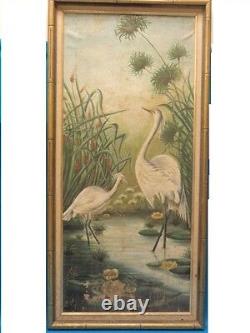 FANTASTIC EARLY 20 CENTURY PAINTING EGRETS 34 x 15