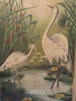 FANTASTIC EARLY 20 CENTURY PAINTING EGRETS 34 x 15