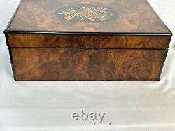 Fine Edwardian Victorian 1800s burl walnut lap desk box birdseye maple inlaid