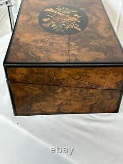 Fine Edwardian Victorian 1800s burl walnut lap desk box birdseye maple inlaid