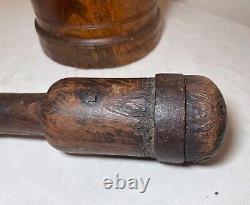 HUGE rare antique 18th century handmade wood wrought iron mortar and pestle 1700