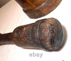 HUGE rare antique 18th century handmade wood wrought iron mortar and pestle 1700