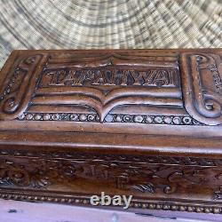 Hand Carved Solid Hard Wood BoxDated 1867 Monogrammed Heavy Unique 12x6x6