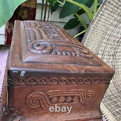 Hand Carved Solid Hard Wood BoxDated 1867 Monogrammed Heavy Unique 12x6x6