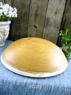 LG Early Antique Wood Dough Bowl w Rim Mustard & Cream Milk Paint 16-1/4