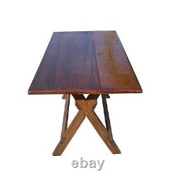 Late 19th Century Antique Nantucket Sawbuck Dining Table With Breadboard Ends
