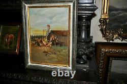 Lovely Antique Painting of a American Farm Genre scene early 20th century