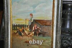 Lovely Antique Painting of a American Farm Genre scene early 20th century