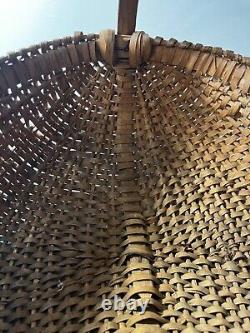 NICE! Large Antique Early Handmade Wood Splint Buttocks Basket Patina