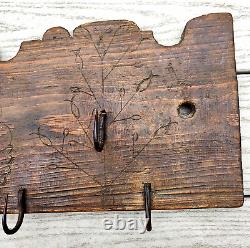 OOAK Antique Hand Carved Game Coat Kitchen Basket Rack 18th Century Primitive