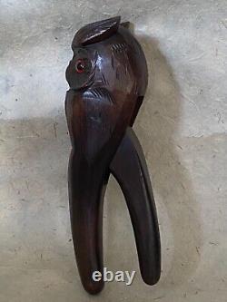 OWL NUTCRACKER with Paperweight Eyes Antique Wooden Black Forest Swiss early 20thC