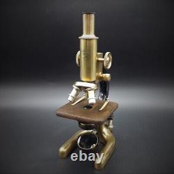 Old Unique Brass Microscope with Original mahogany Wood Box Early 20th Century