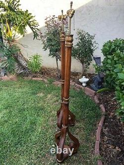 Pair Of Vintage Wooden Walnut Carved Golden Gilts Italian/ French Floor Lamp
