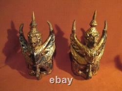 Pair of Early 20th Century Thai Giltwood Garuda Guardian Figures