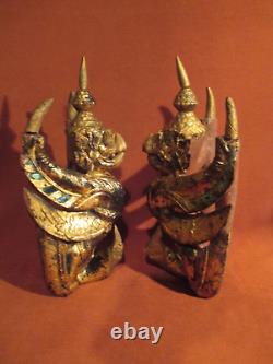 Pair of Early 20th Century Thai Giltwood Garuda Guardian Figures