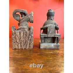 Pair of Late 19th/ Early 20th Century Temple Hand Carved Wood Immortal Statues