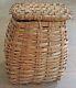 Primitive Antique Woven Splint Wood Farm Basket With Lid. Early 20th Century