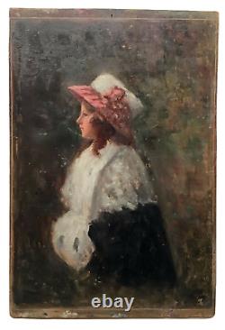 RENOIR French Impressionism Portrait Young Girl Lady in a White Hat Oil Painting