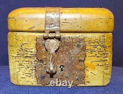 Rare Antique Early Small Worm Wood Chest Trunk Box Very Cool Item Hard to Find