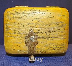 Rare Antique Early Small Worm Wood Chest Trunk Box Very Cool Item Hard to Find