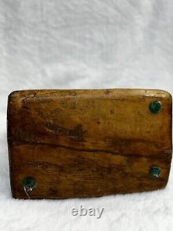 Rare VTG Art Piece Hand Carved Wood W Metal Handle Tinderbox Purse Design Decor