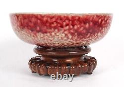 Ruskin Pottery High Fired Bowl on Hard Wood Stand 1925 Arts and Crafts