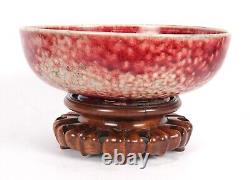 Ruskin Pottery High Fired Bowl on Hard Wood Stand 1925 Arts and Crafts