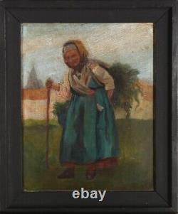 Russian School Early 20th Century Oil Woman Carrying Wood