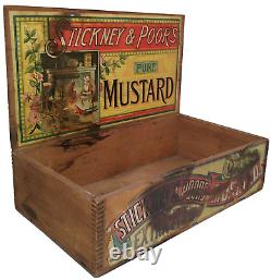 STICKNEY & POOR'S MUSTARD EARLY 20TH C ANTIQUE INK STMPD WOOD BOX With2 PAPER LBLS