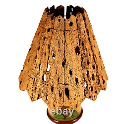 Turned Wood Lamp Painted Early California Mission Cholla Cactus Shade Vintage
