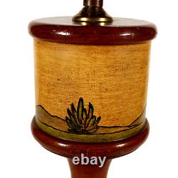Turned Wood Lamp Painted Early California Mission Cholla Cactus Shade Vintage