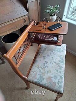 VTG Early Mid-Century Gossip Bench, Telephone Chair, Cell Phone Charging Station