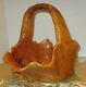 Vintage Burl Wood Hand Carved Basket With Handle 12 H Early 20th Century