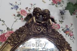 Vintage Oval Gold Gilt Gesso Beveled Mirror With Cupids 26x16