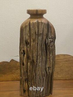 Vintage Wood Lathe Turned Vase Sculpture Carving Early century Art 11 Tall