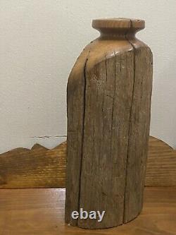 Vintage Wood Lathe Turned Vase Sculpture Carving Early century Art 13 Tall