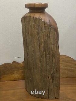 Vintage Wood Lathe Turned Vase Sculpture Carving Early century Art 13 Tall