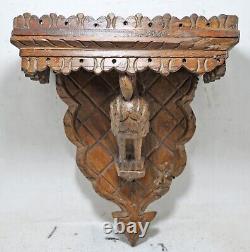 Vintage Wooden Wall Hanging Small Shelf Original Old Hand Crafted Carved