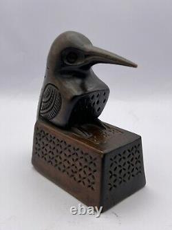 Vtg Early 20th Century Kingfish Russia Carved Wood Stamped Bird Trinket Box