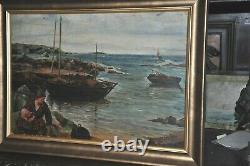 Well listed Artist Jules Valenti (early 20th century) Boat seashore Painting