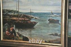 Well listed Artist Jules Valenti (early 20th century) Boat seashore Painting