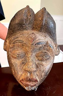 Ancienne Masque en Bois Africain Punu CONGO Début à Milieu du 20e Siècle