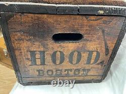 Boîte à lait en bois de Hood Dairy de Boston, MA, primitive et antique - Trouvaille rare
